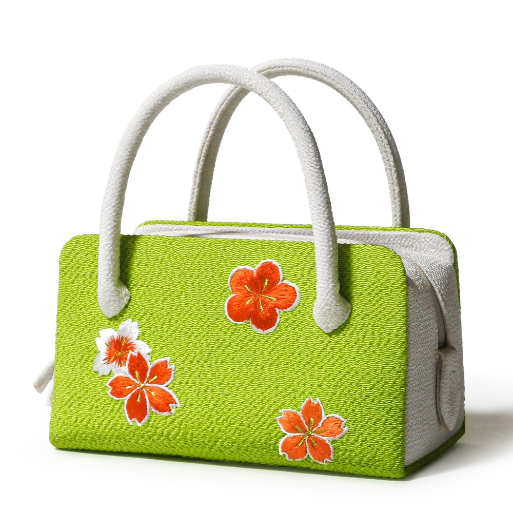 ミニミニ葵バッグ 七五三・パーティー用「刺繍桜梅」 ひわ色｜和装