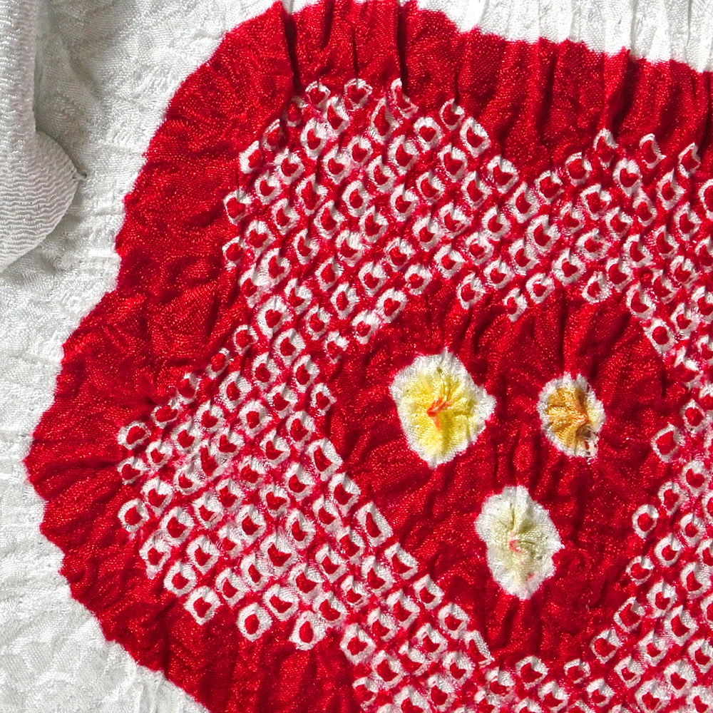 葵バッグ 「総絞 赤花」白｜和装バッグ 着物用ハンドバッグ