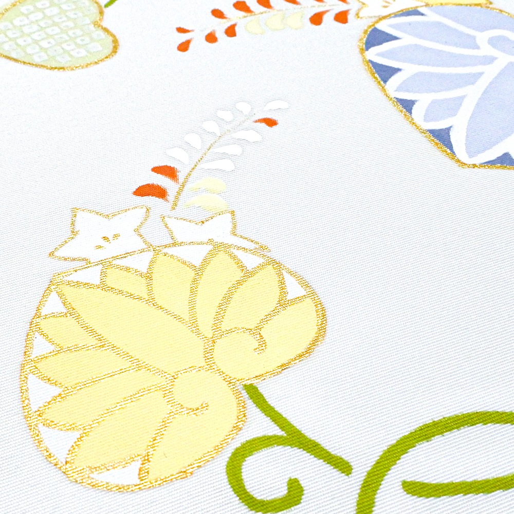 新塩瀬帯 春の柄「葵」 白地｜洗える帯 名古屋帯