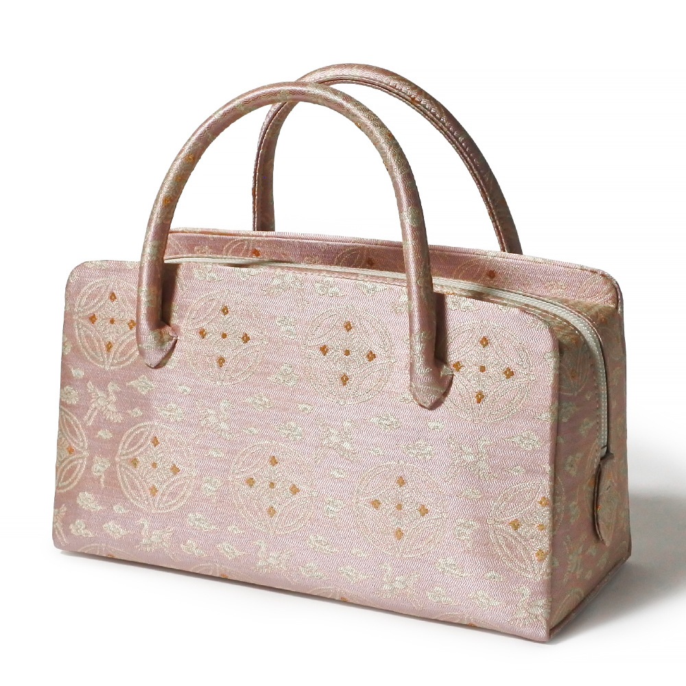 葵バッグ「懸守七宝雲鶴紹巴 藤色」｜和装バッグ 着物用ハンドバッグ