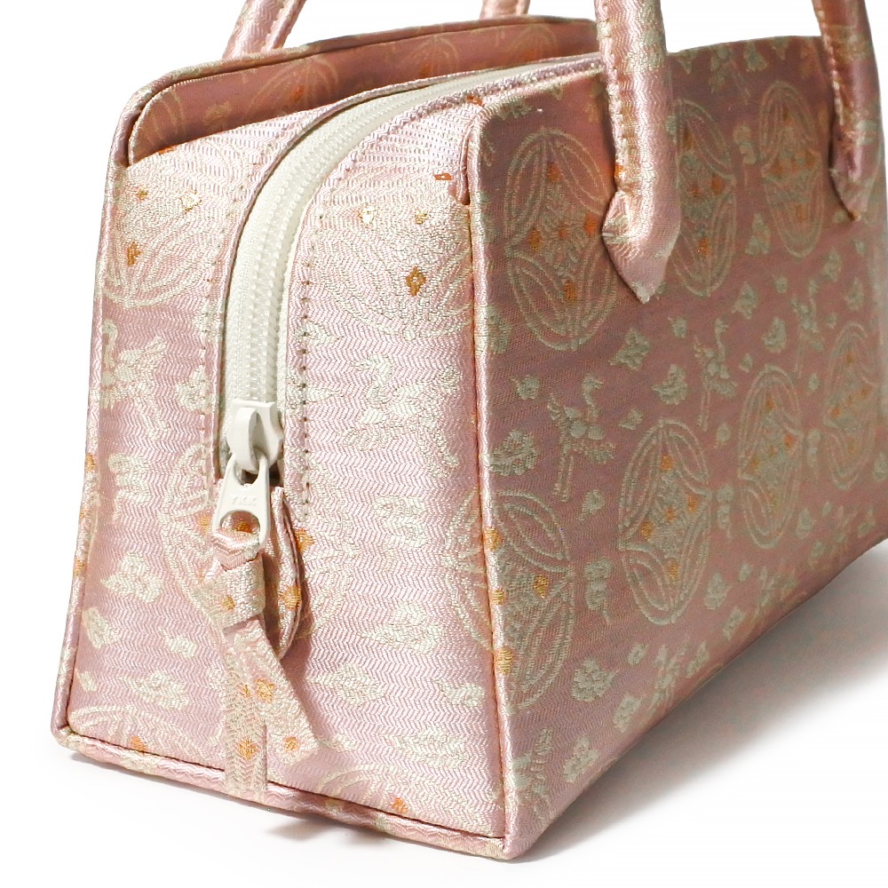 葵バッグ「懸守七宝雲鶴紹巴 藤色」｜和装バッグ 着物用ハンドバッグ