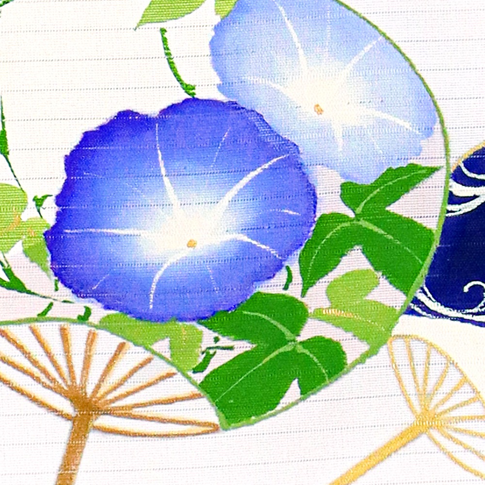 新塩瀬帯 夏の柄「うちわ」 絽・白地｜洗える帯 名古屋帯
