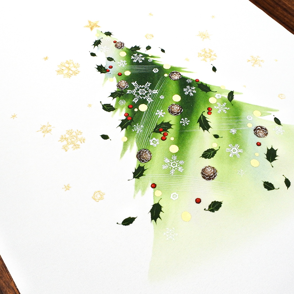 X'masの新塩瀬帯「グリーンクリスマスツリー」 白地｜洗える帯