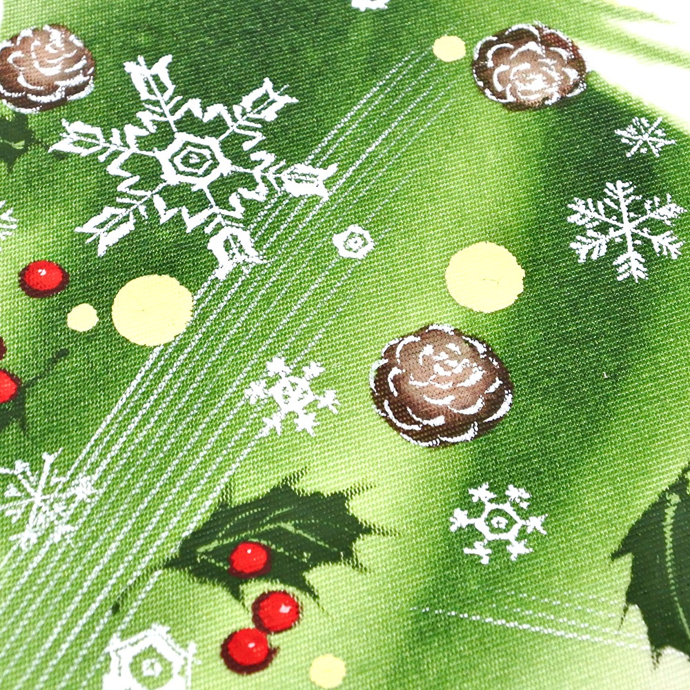 X'masの新塩瀬帯「グリーンクリスマスツリー」 白地｜洗える帯 名古屋帯
