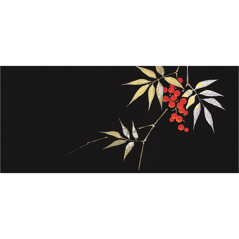 新塩瀬帯 吉祥柄「南天」 黒地｜洗える帯 名古屋帯 