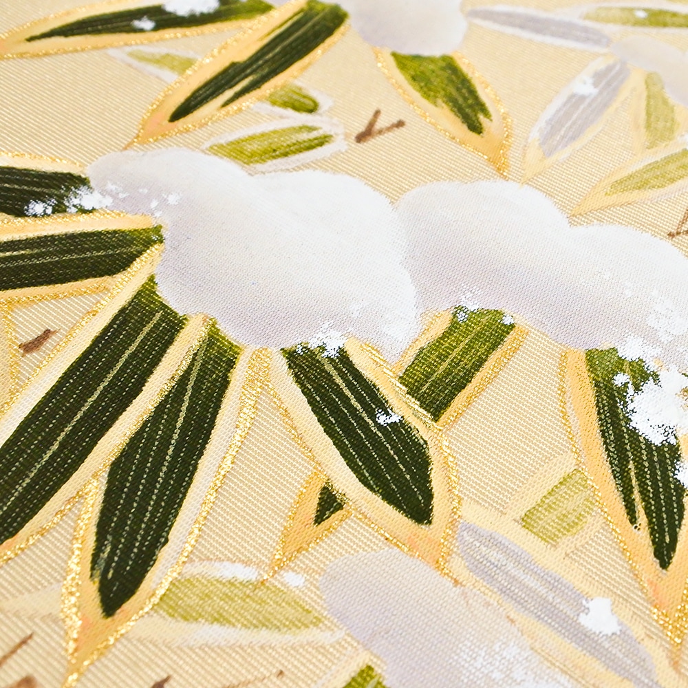 セット　小紋雪持ち柳と流水＋名古屋帯紅白南天 名古屋帯 十日町友禅 秀美 黒 雪持ち松 雪 松 九寸 反物 正絹 本加工