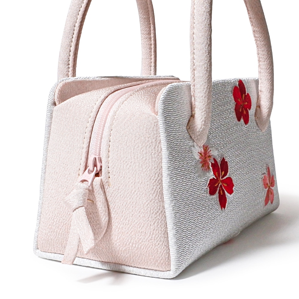 ミニミニ葵バッグ 七五三・パーティー用「刺繍桜梅」 白×薄ピンク