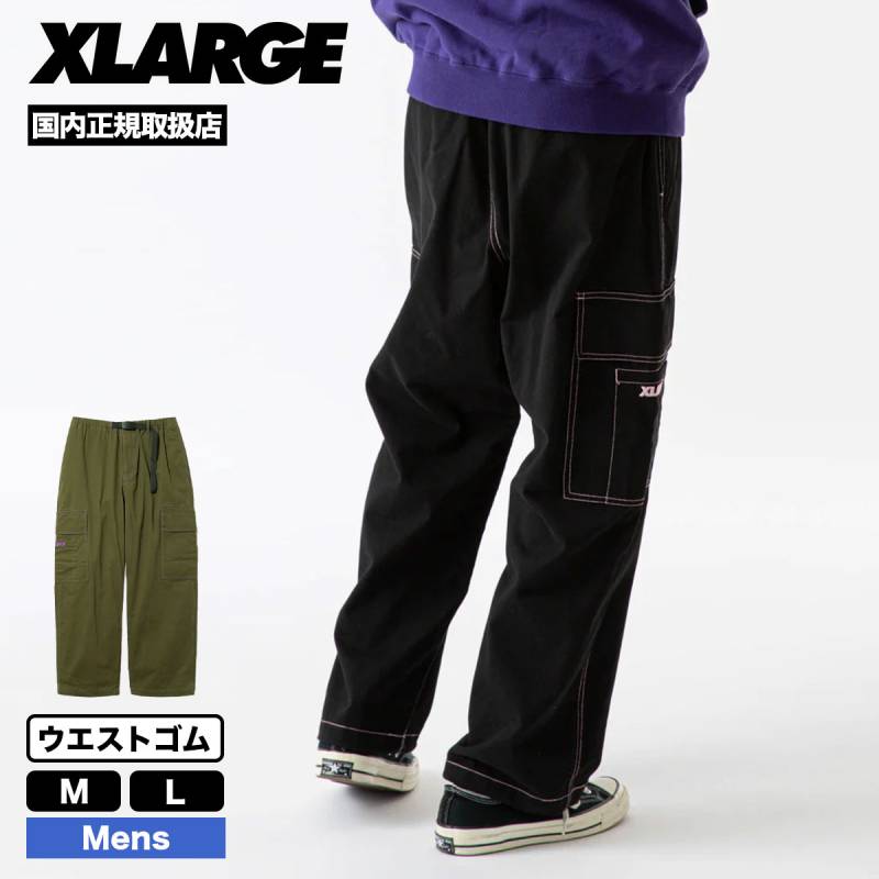 【新品】エクストララージ X-LARGE ロゴプリントダブルニーワークパンツ 黒 XLARGE エクストララージ ダブルニー ワークパンツ OVERDYED