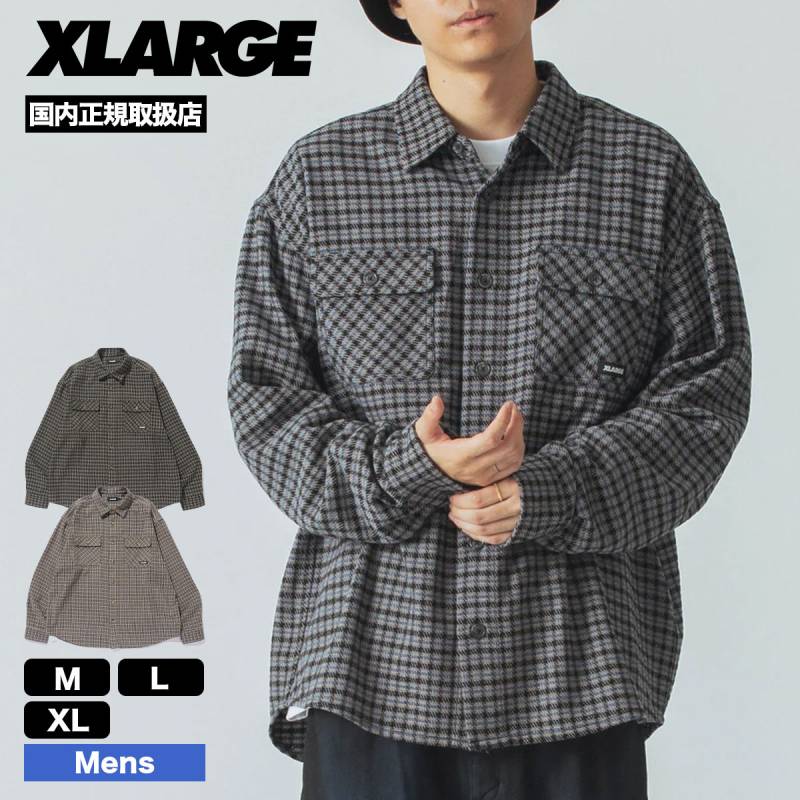 20%OFF セール】エクストララージ メンズ 長袖 シャツ チェック柄 ロゴ