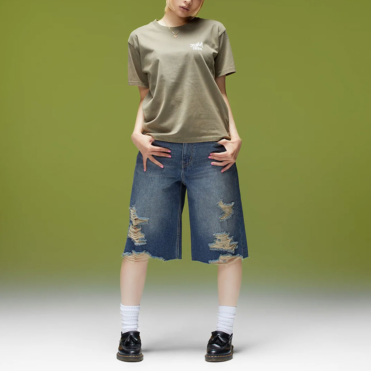 X-GIRL  | EMBLEM POCKET DISTRESSED DENIM SHORTS��105263031008��