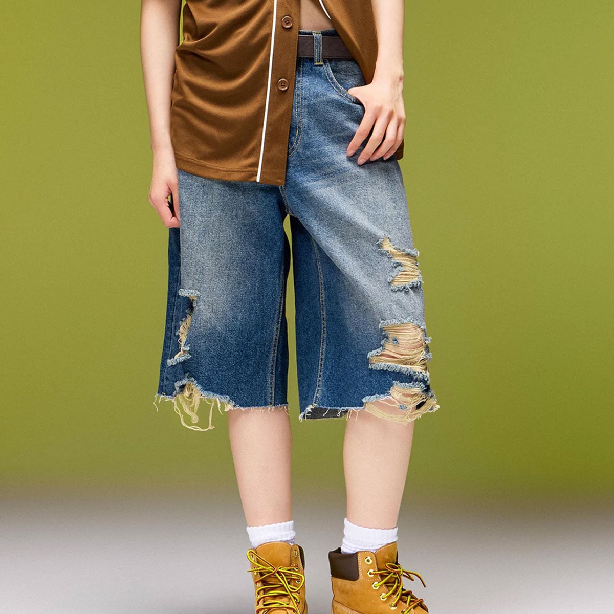 X-GIRL  | EMBLEM POCKET DISTRESSED DENIM SHORTS��105263031008��