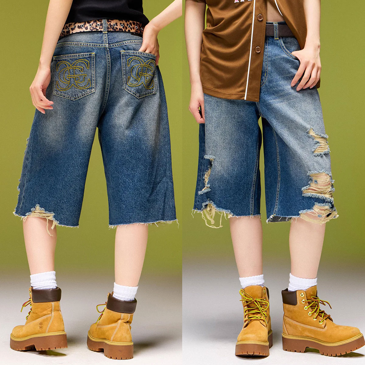 X-GIRL  | EMBLEM POCKET DISTRESSED DENIM SHORTS��105263031008��