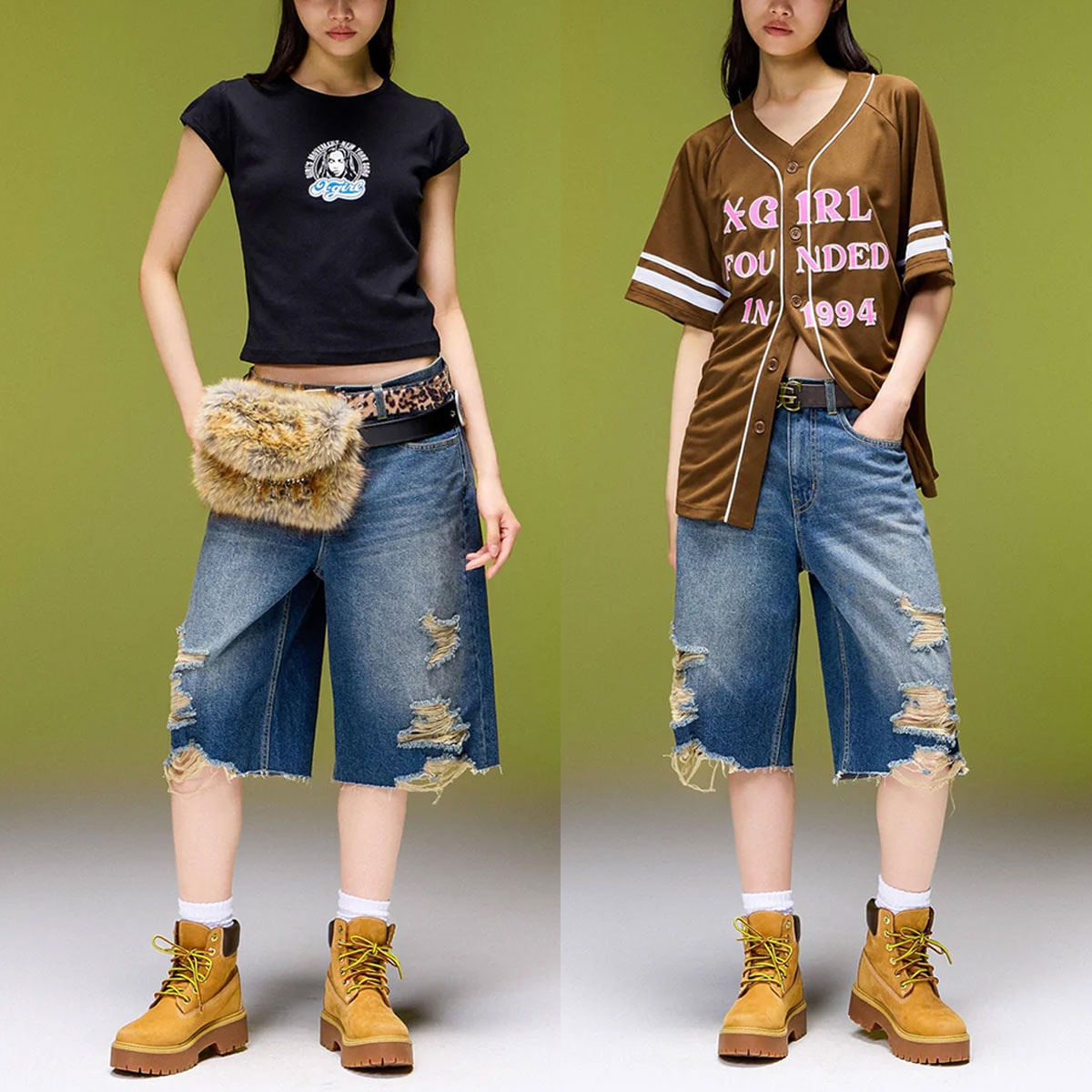 X-GIRL  | EMBLEM POCKET DISTRESSED DENIM SHORTS��105263031008��