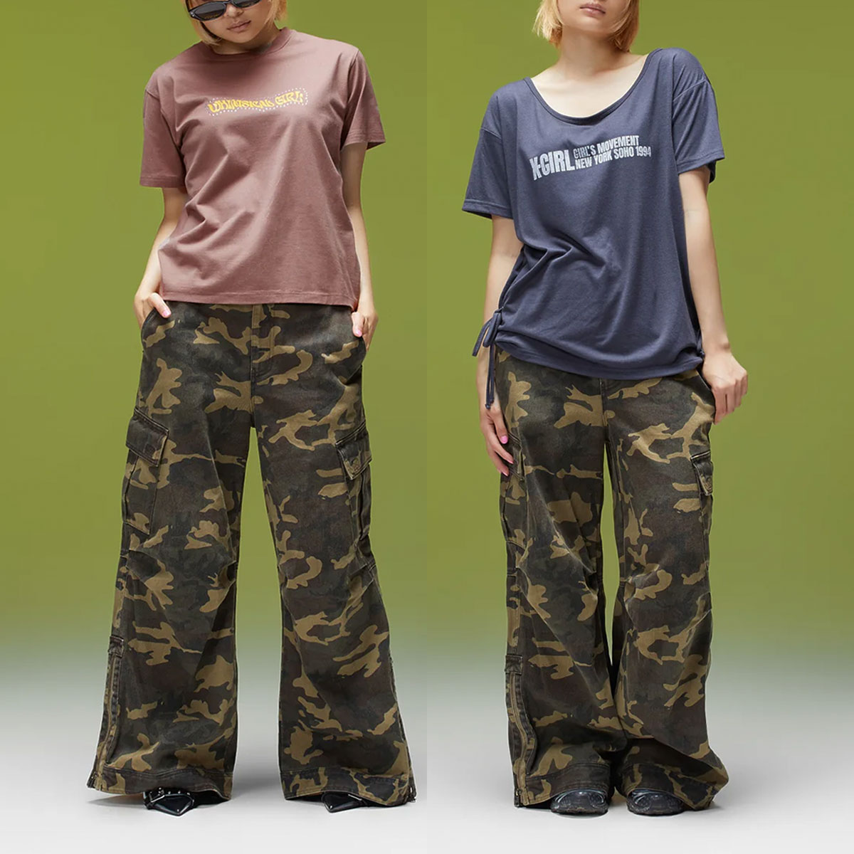 X-GIRL  | FADED WIDE LEG FLARE CARGO PANTS��105263031011��