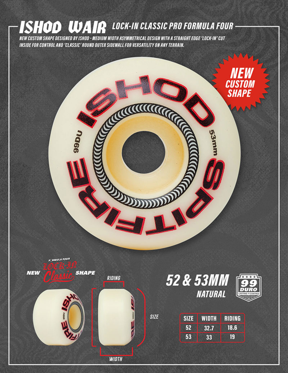 ���ԥåȥե����� �������� 52mm ������å� ���å����� �������ȥܡ��� �����ܡ� SPITFIRE WHEELS | Formula Four Ishod LOCK-IN CLASSIC Wheels 99D��21110373WA52��