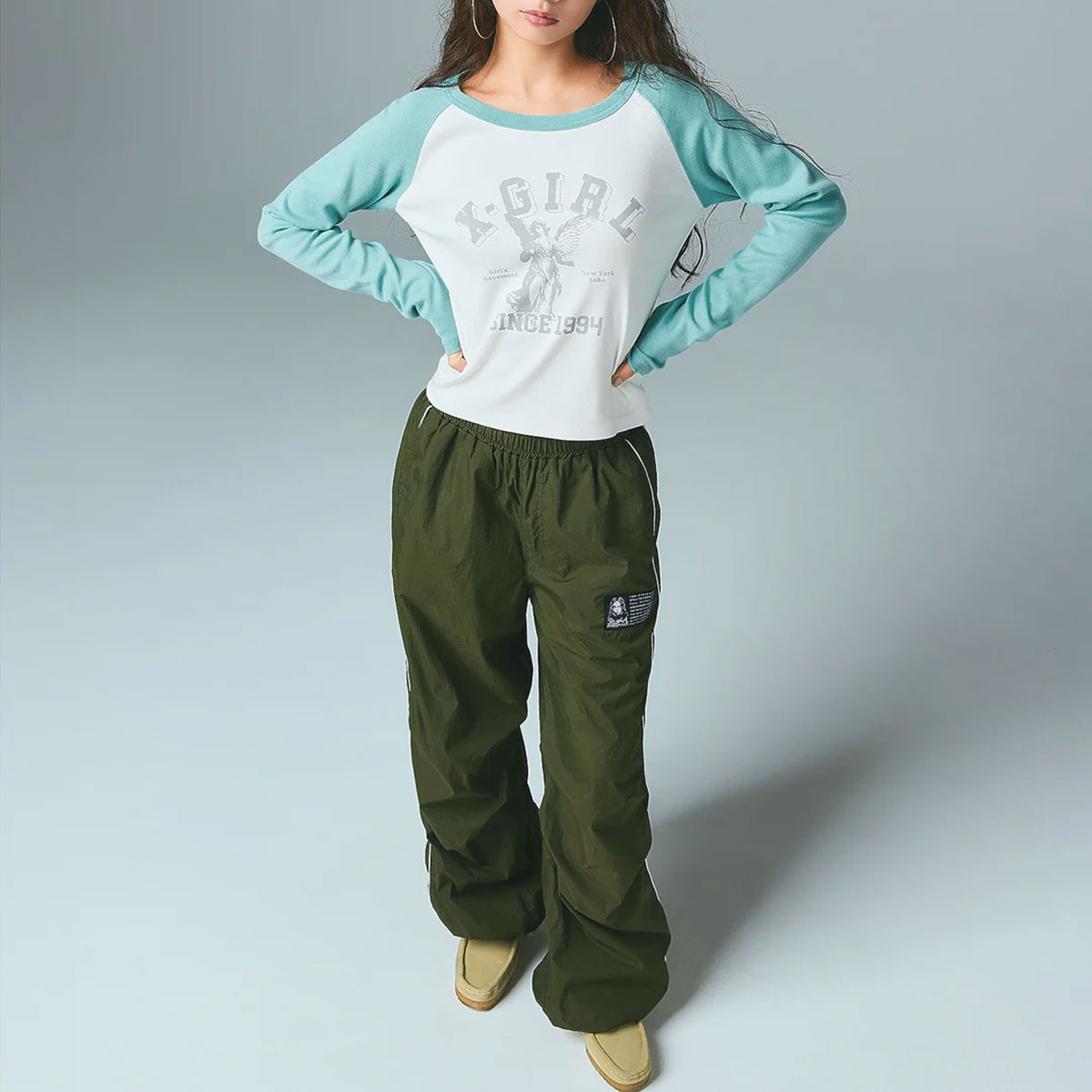X-girl  | ANGEL AND LOGO RAGLAN L/S BABY TEE��105261013003��