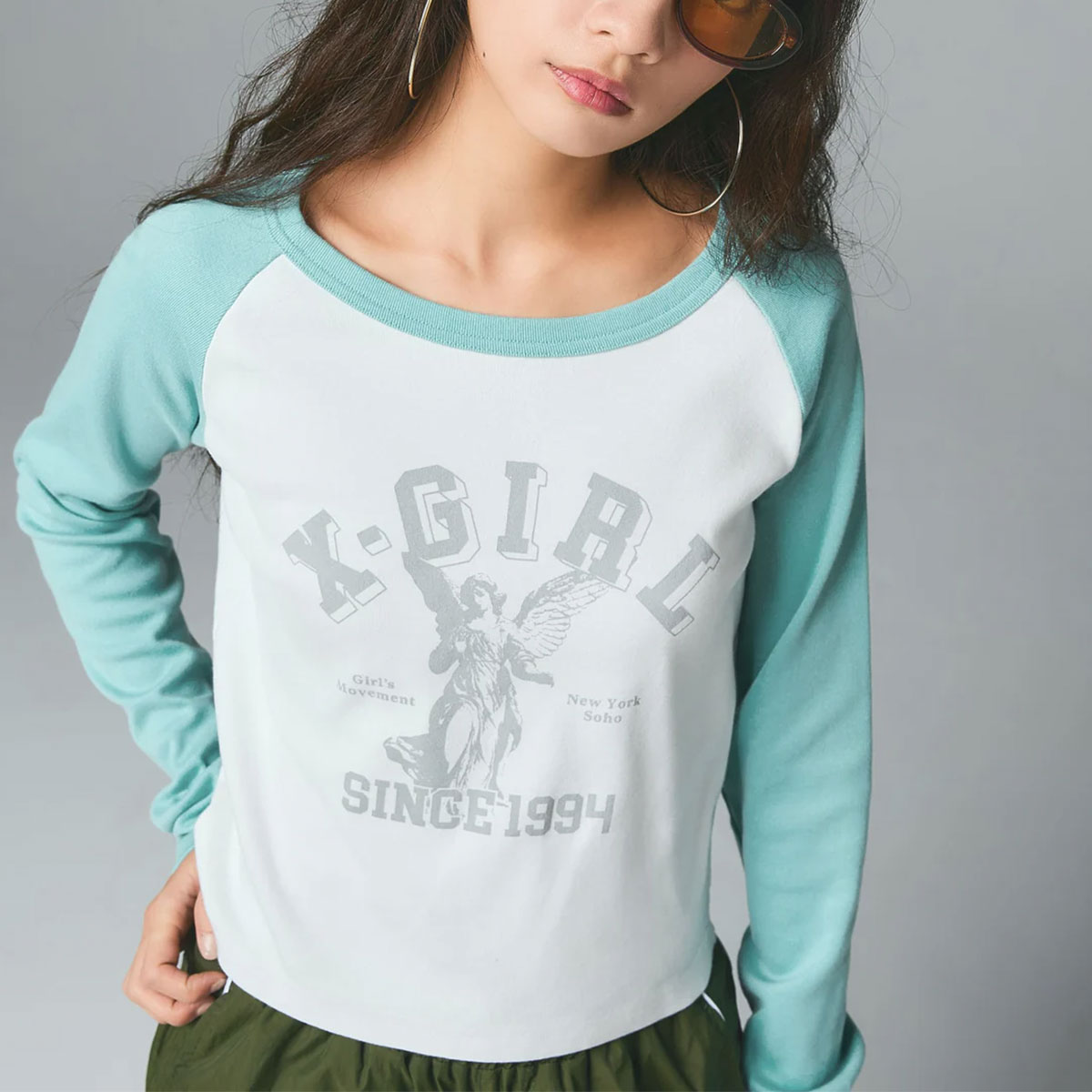 X-girl  | ANGEL AND LOGO RAGLAN L/S BABY TEE��105261013003��