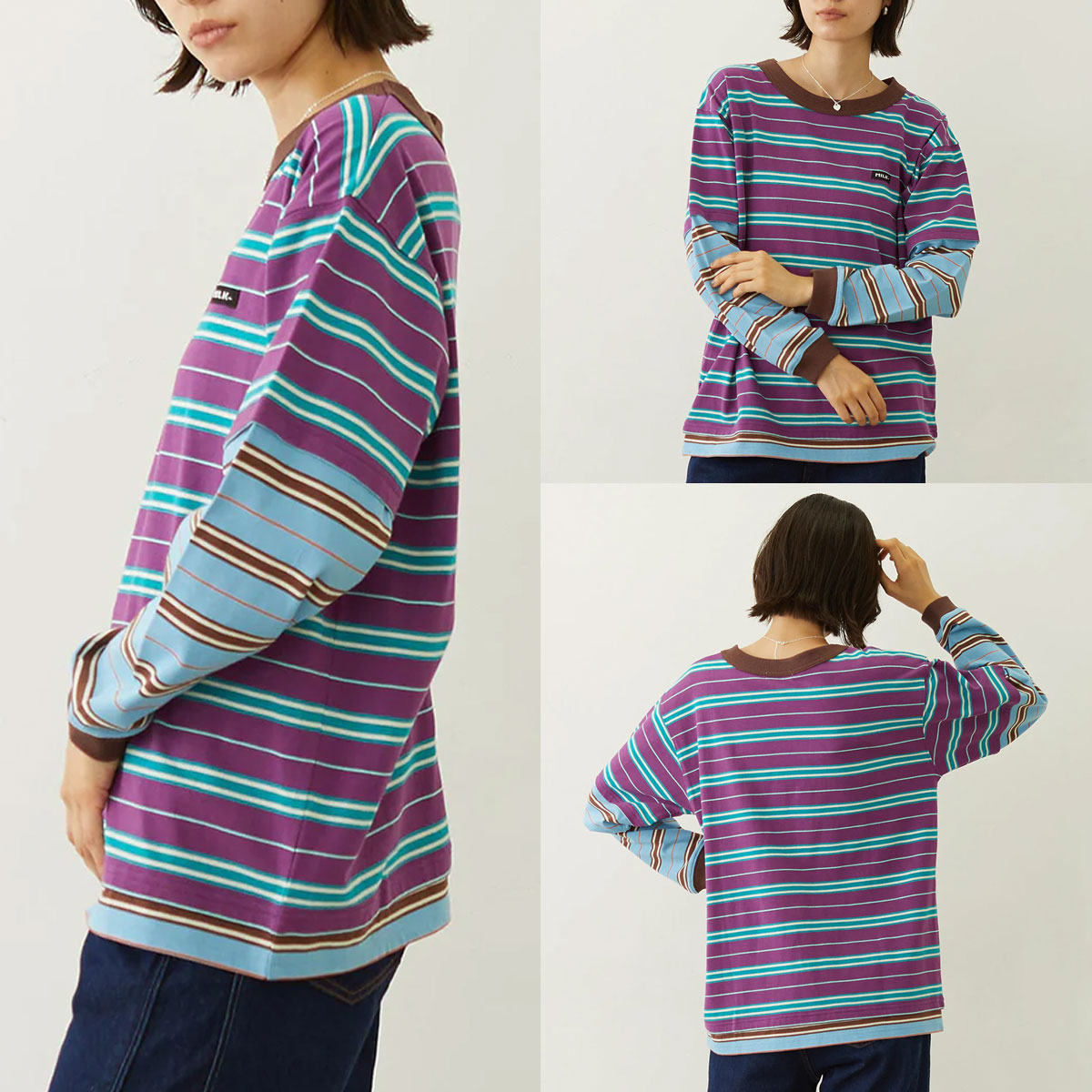 �ߥ륯�ե��� ��ǥ����� ����T ĹµT����� �ȥåץ� �ܡ����� ���ȥ饤�� �쥤�䡼���� ��2�� �͵��֥��� MILKFED. ���� | LAYERED LOOK STRIPED TOP��103254013005��