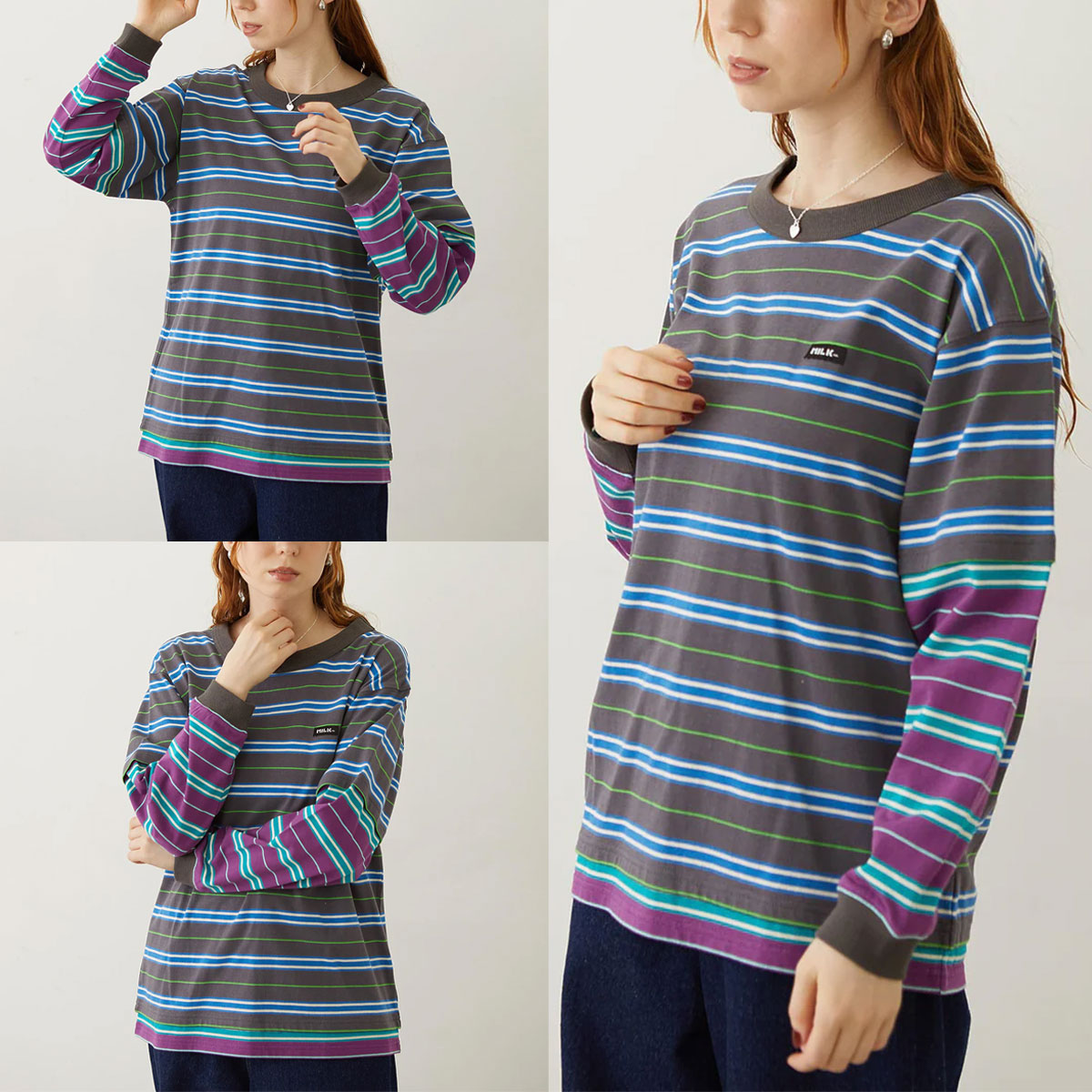 �ߥ륯�ե��� ��ǥ����� ����T ĹµT����� �ȥåץ� �ܡ����� ���ȥ饤�� �쥤�䡼���� ��2�� �͵��֥��� MILKFED. ���� | LAYERED LOOK STRIPED TOP��103254013005��