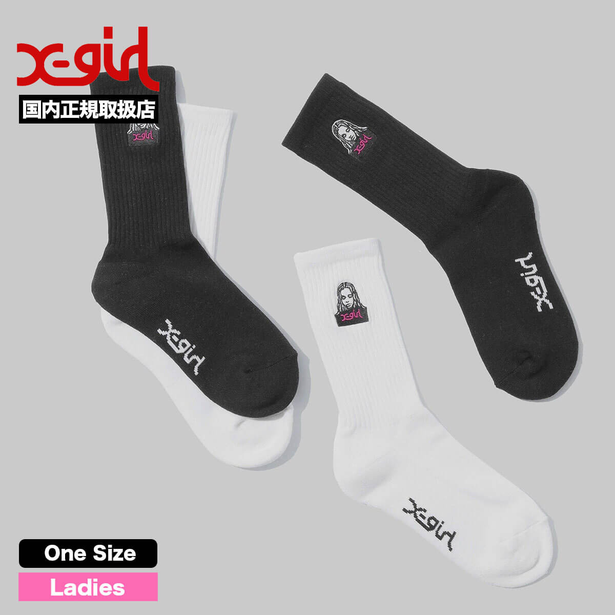 ���å��������� ��ǥ����� xgirl ���å��� ���� FACE���� �ɽ� ���ݥ���� �̳� ���ȥ꡼�ȿ͵��֥��� X-girl | FACE EMBROIDERY RIB SOCKS��105251054001��