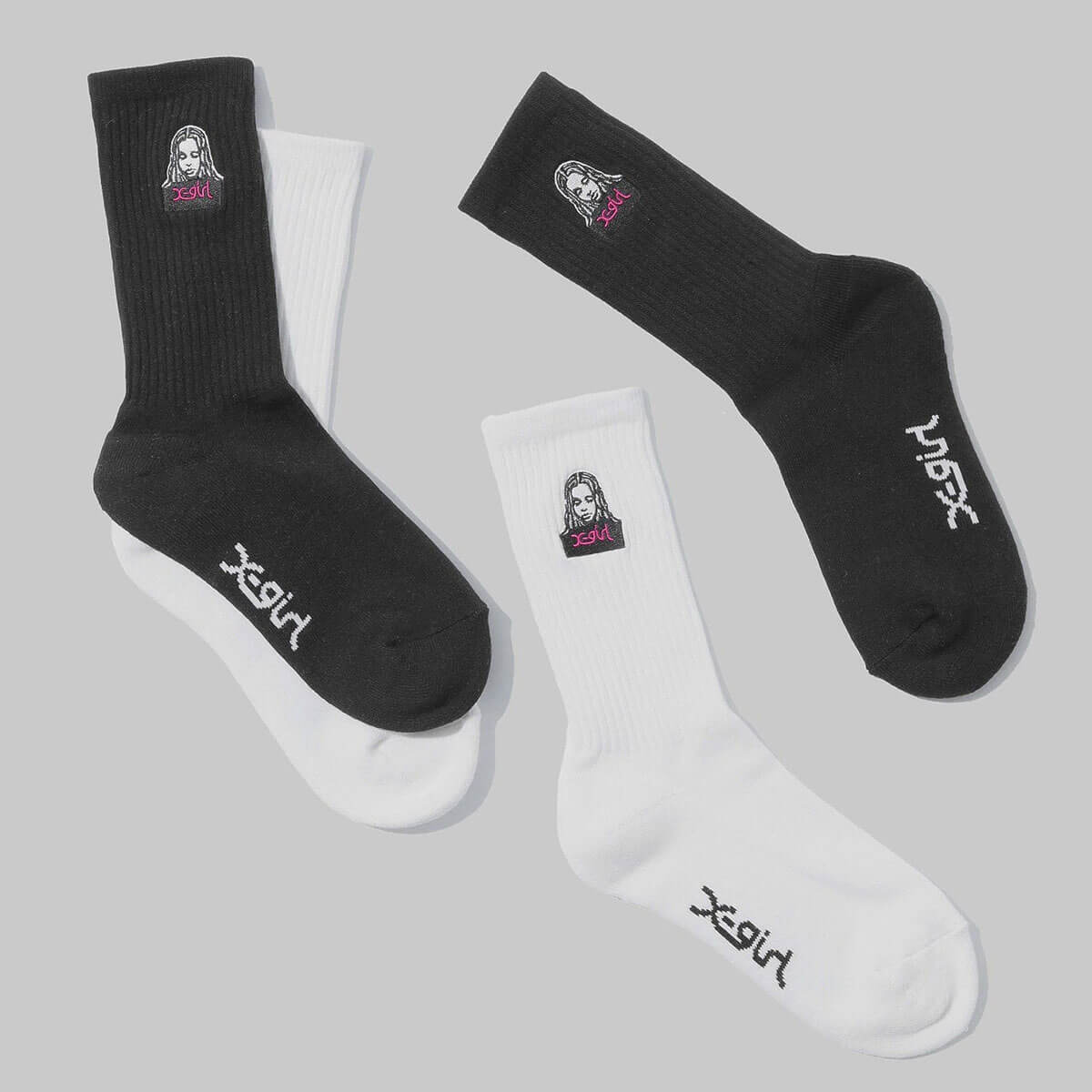 ���å��������� ��ǥ����� xgirl ���å��� ���� FACE���� �ɽ� ���ݥ���� �̳� ���ȥ꡼�ȿ͵��֥��� X-girl | FACE EMBROIDERY RIB SOCKS��105251054001��