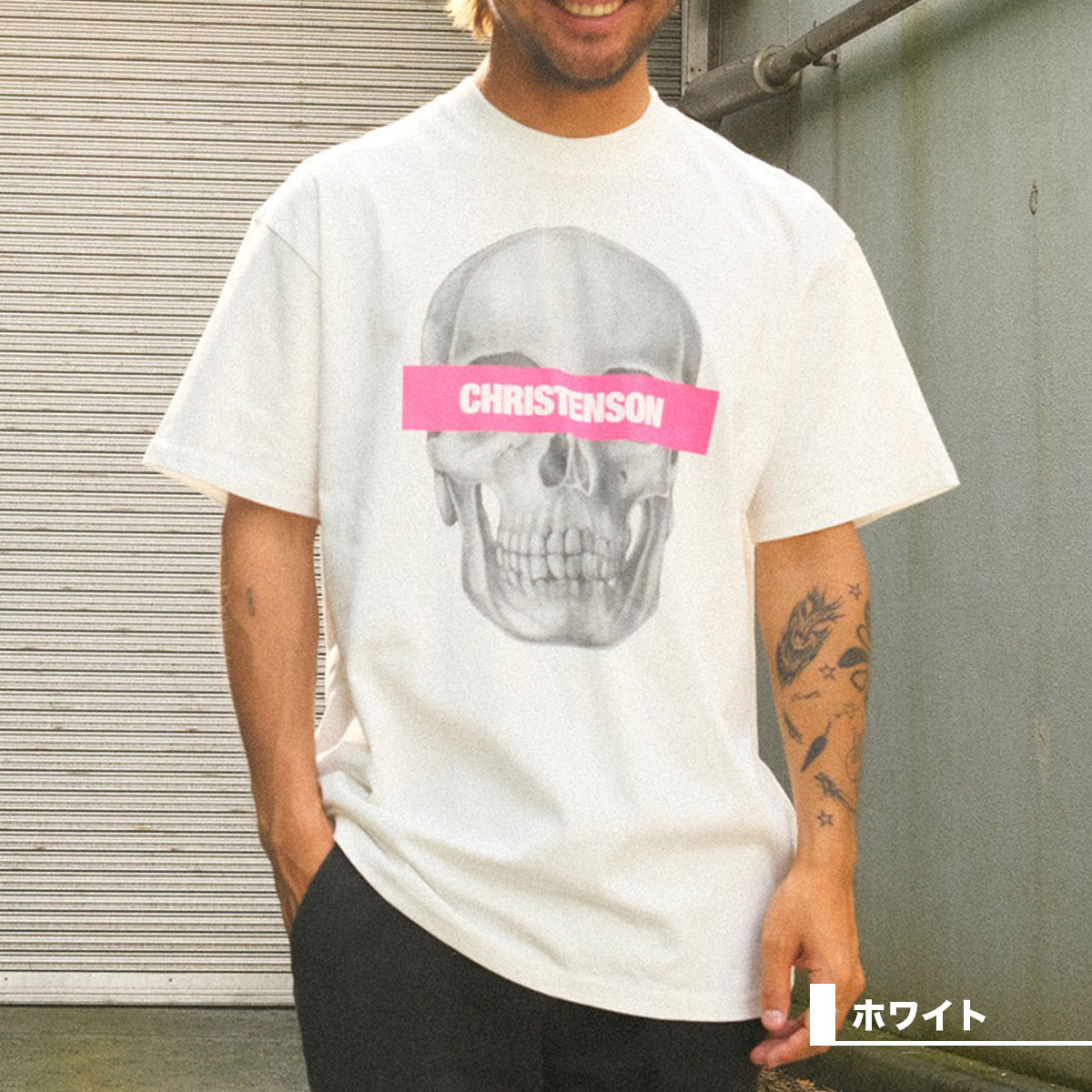 ���ꥹ�ƥ󥽥� ���ܸ��� ȾµT����� ���  M L XL �ȥåץ� ������ ���� �ƥ�������� �����ե��� �͵� �֥��� | Christenson Skull Japan Limited Tee��CC2000007��