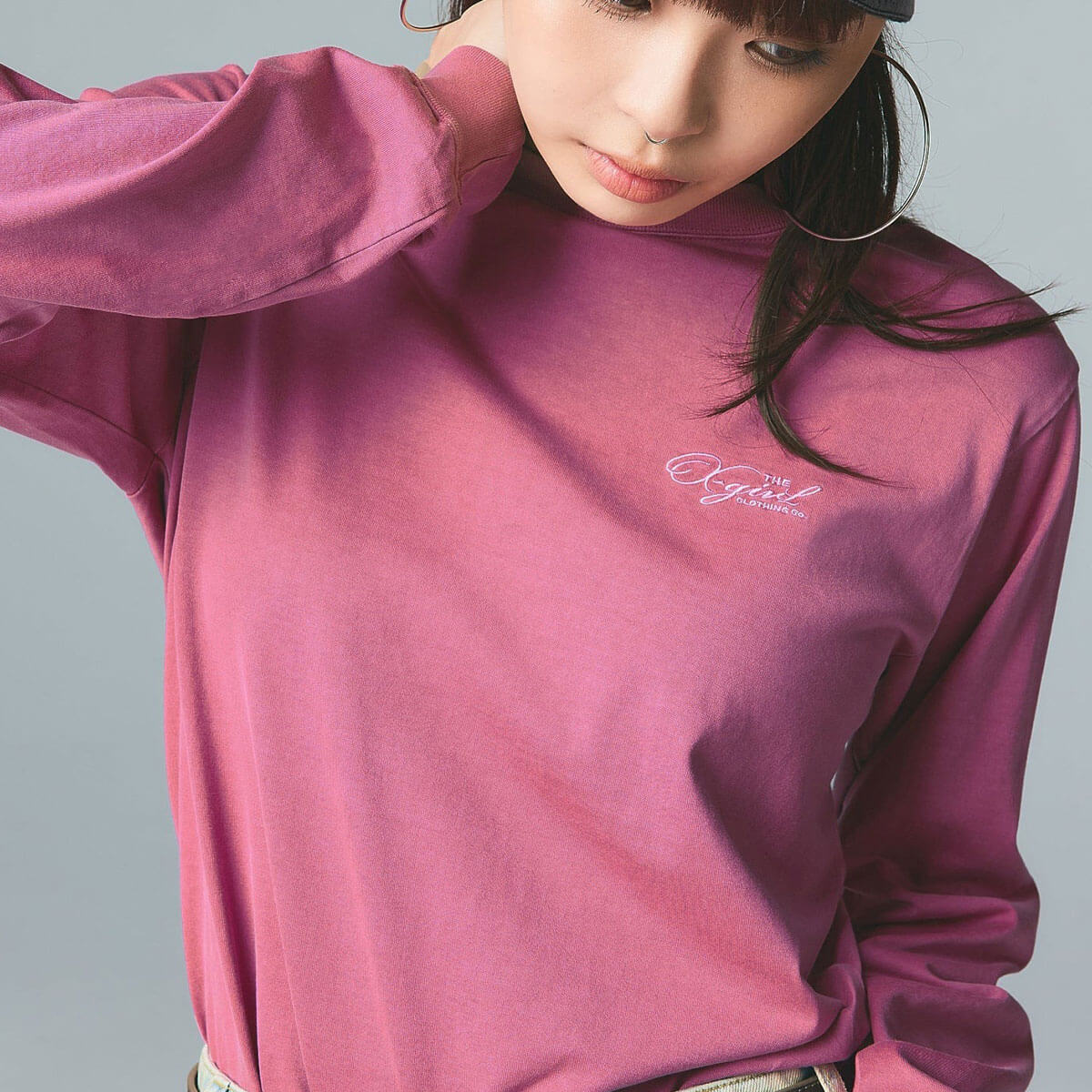 ���å��������� ��ǥ����� ĹµT����� ����t xgirl FACE���� �ȥåץ� ���ȥ꡼�ȿ͵��֥��� X-girl  | PIGMENT DYED FACE AND LOGO SQUARE PATCH L/S TEE��105261011004��