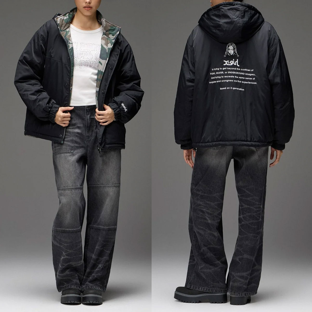 X-GIRL  | FACE EMBROIDERED PATCH REVERSIBLE JACKET��105263021003��