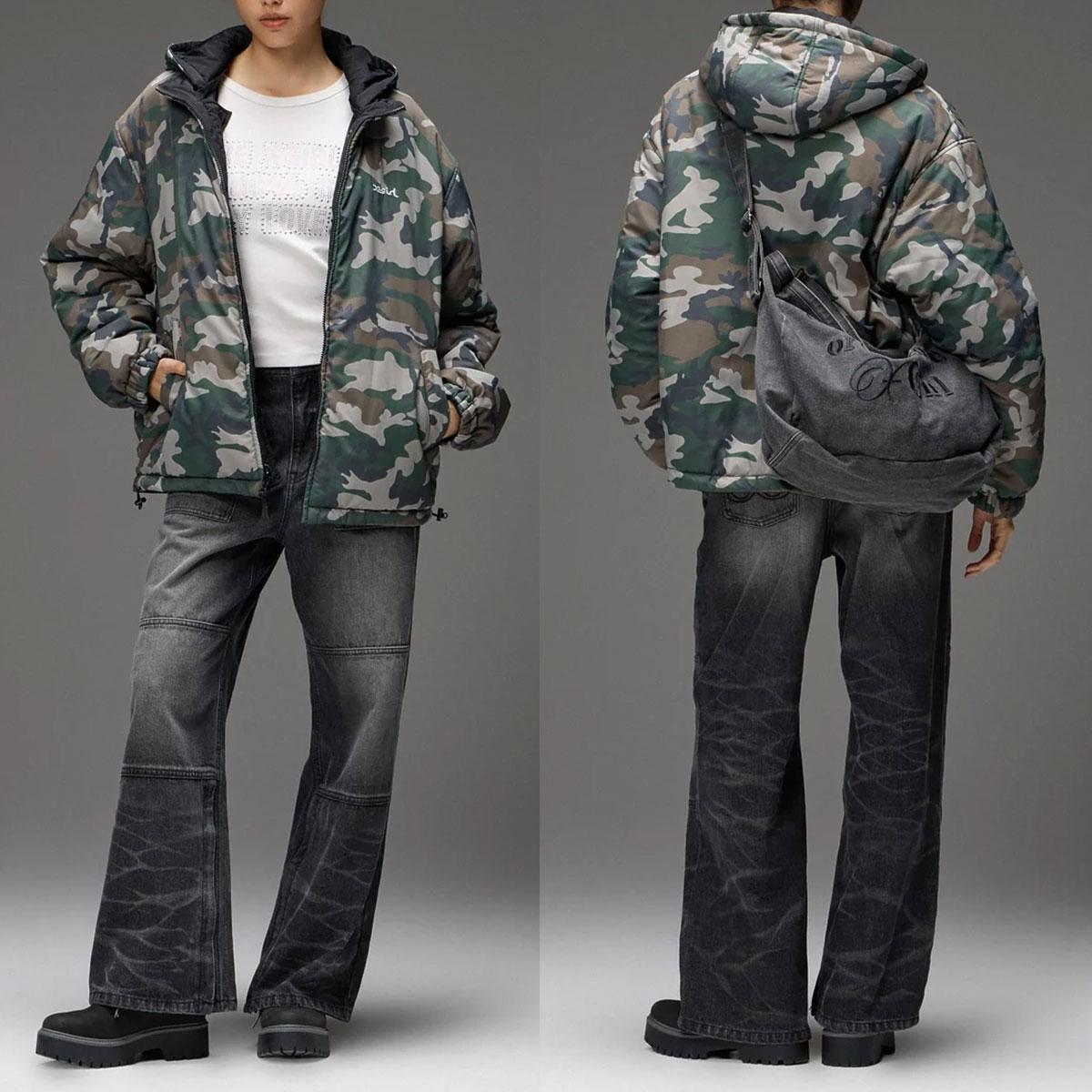 X-GIRL  | FACE EMBROIDERED PATCH REVERSIBLE JACKET��105263021003��