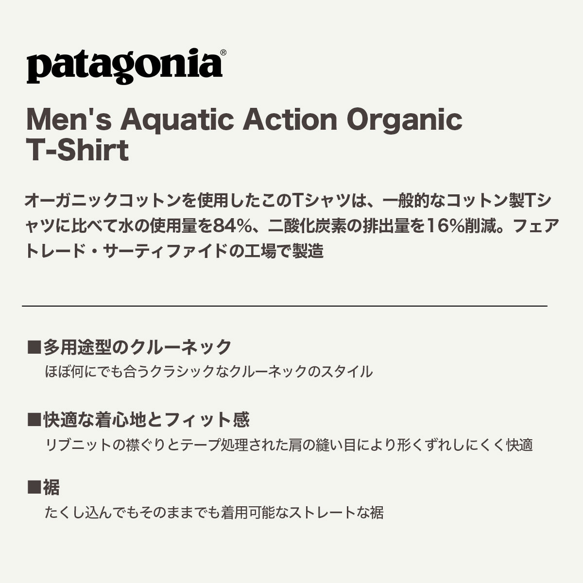 20%OFF ۥѥ˥ Patagonia  ȾµT ȥåץ Хåץ 3 S M ե  ȥɥ  ͵ ֥ | Men's Aquatic Action Organic T-Shirt37801  