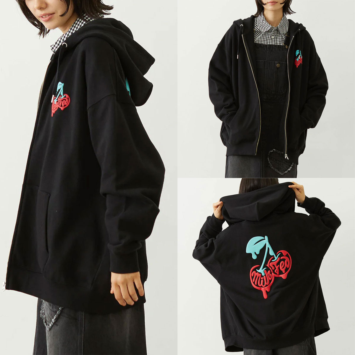 MILKFED. | MELTY CHERRY WIDE ZIP UP HOODIE��103261012009��