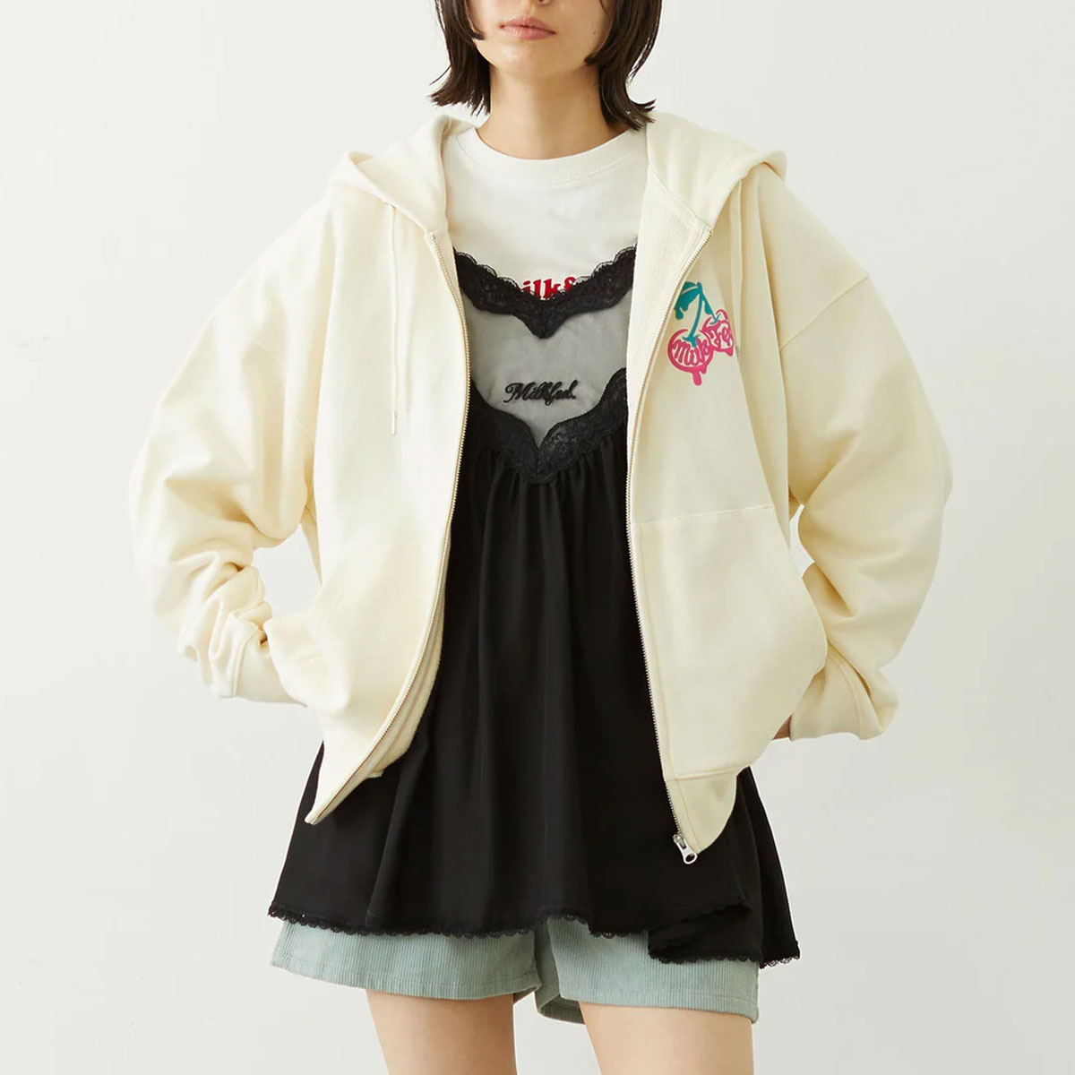 MILKFED. | MELTY CHERRY WIDE ZIP UP HOODIE��103261012009��