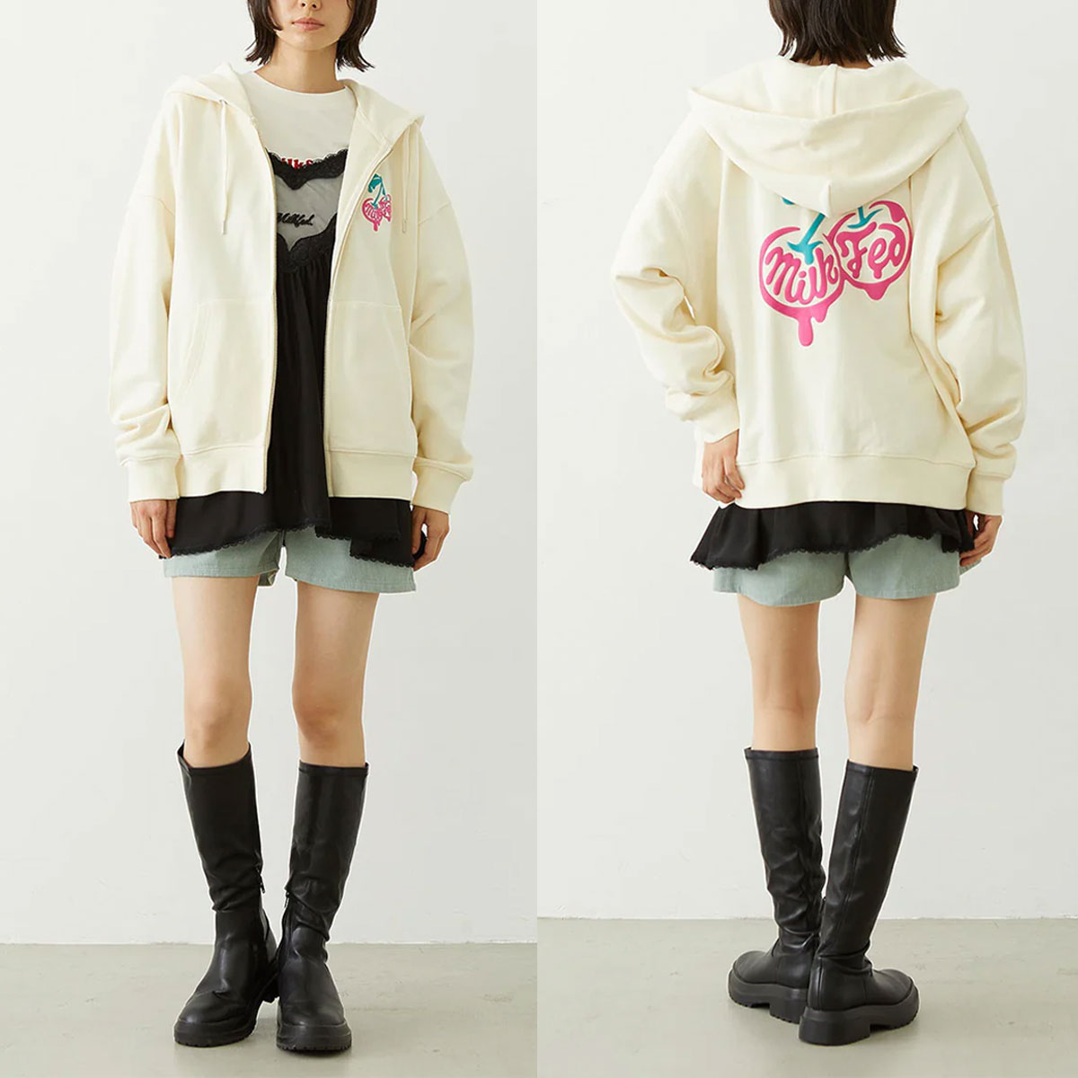 MILKFED. | MELTY CHERRY WIDE ZIP UP HOODIE��103261012009��