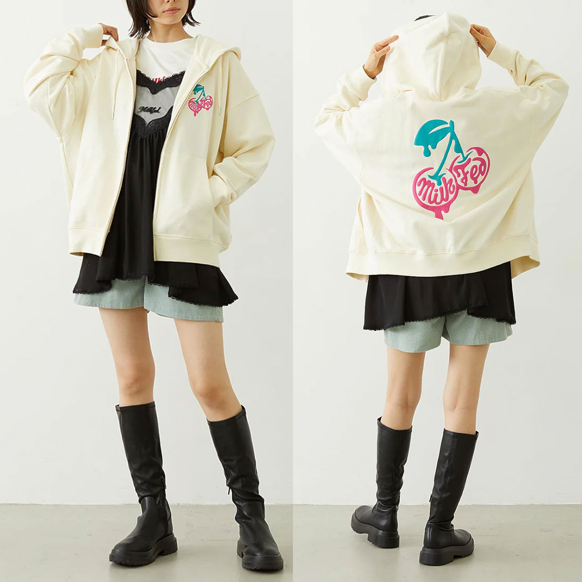 MILKFED. | MELTY CHERRY WIDE ZIP UP HOODIE��103261012009��