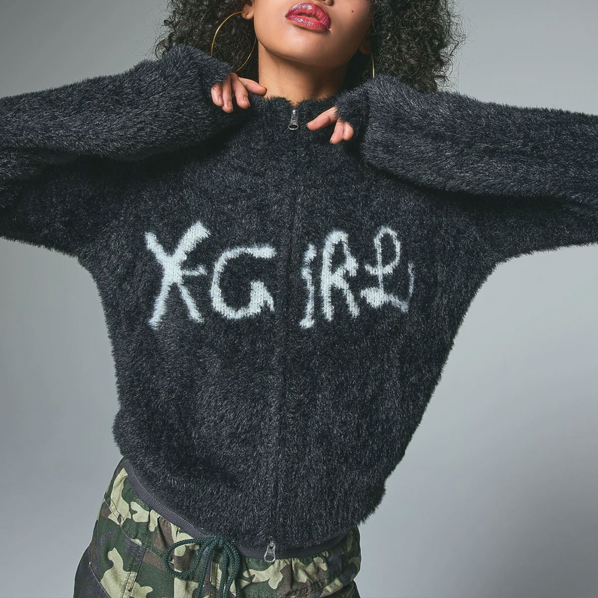 ���å��������� �ե른�å� ���㥮���˥å� ���㥬���ɥ˥å� �֥�å� ���� ���ȥ꡼�ȿ͵��֥��� X-GIRL ���� 2025 ���� | LOGO JACQUARD ZIP UP SHAGGY KNIT TOP��105254015014��