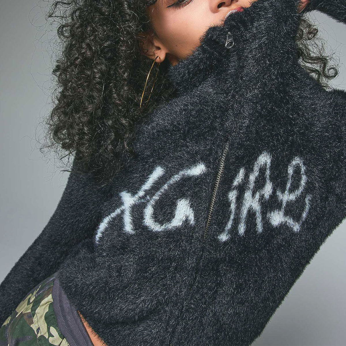 ���å��������� �ե른�å� ���㥮���˥å� ���㥬���ɥ˥å� �֥�å� ���� ���ȥ꡼�ȿ͵��֥��� X-GIRL ���� 2025 ���� | LOGO JACQUARD ZIP UP SHAGGY KNIT TOP��105254015014��