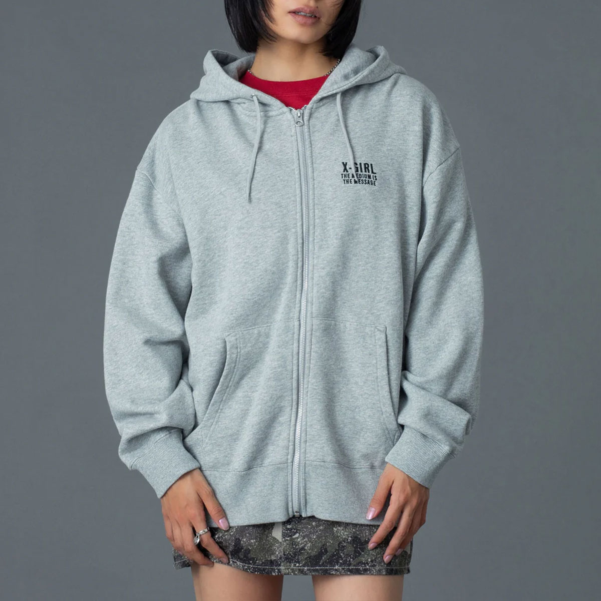 XGIRL |CIRCLE MESSAGE AND FACE ZIP UP SWEAT HOODIE��105261012016��
