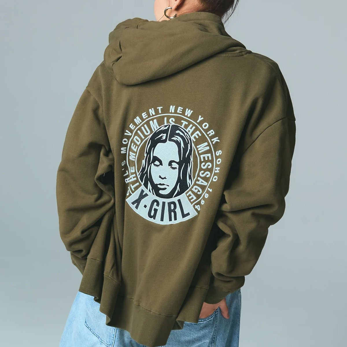 XGIRL |CIRCLE MESSAGE AND FACE ZIP UP SWEAT HOODIE��105261012016��