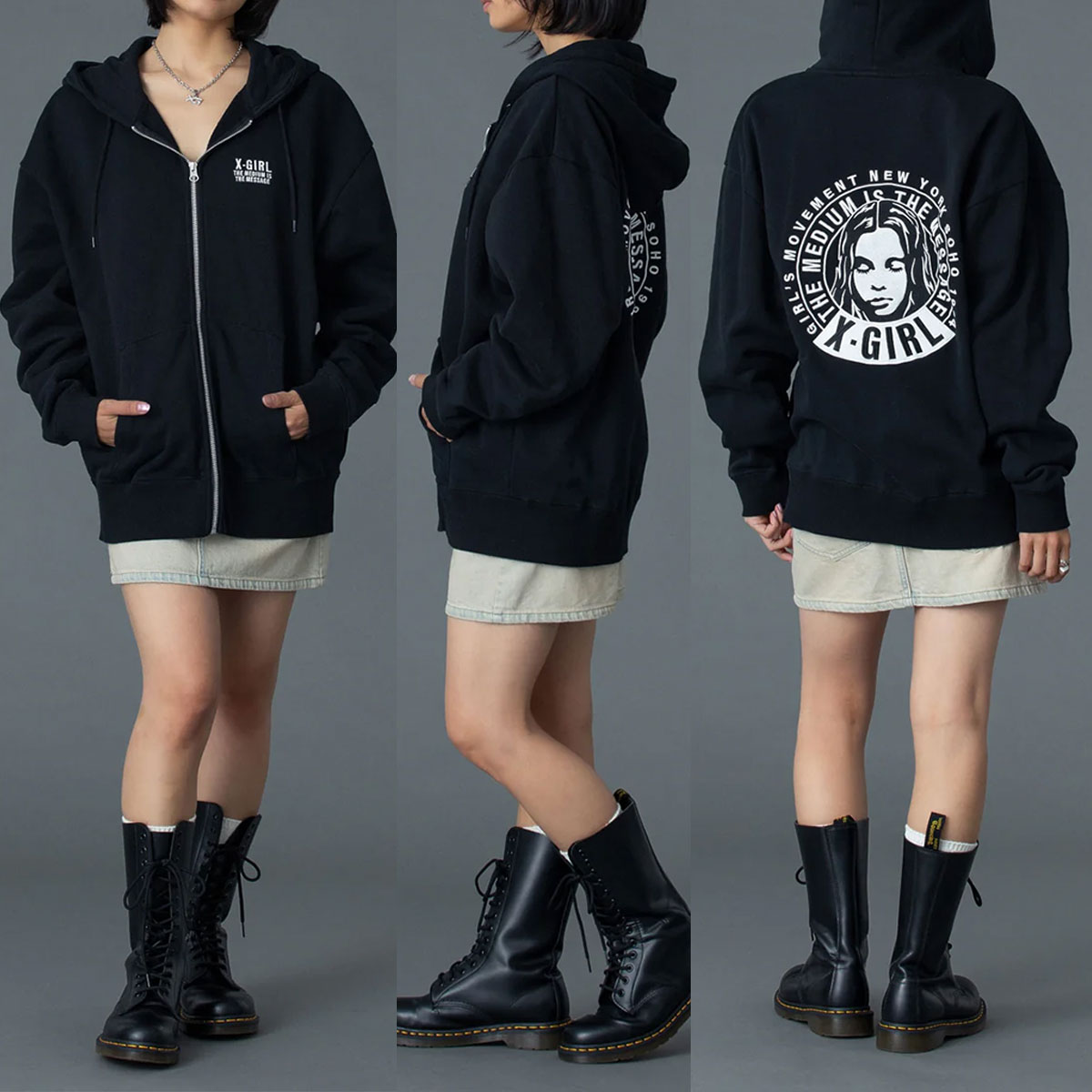 XGIRL |CIRCLE MESSAGE AND FACE ZIP UP SWEAT HOODIE��105261012016��