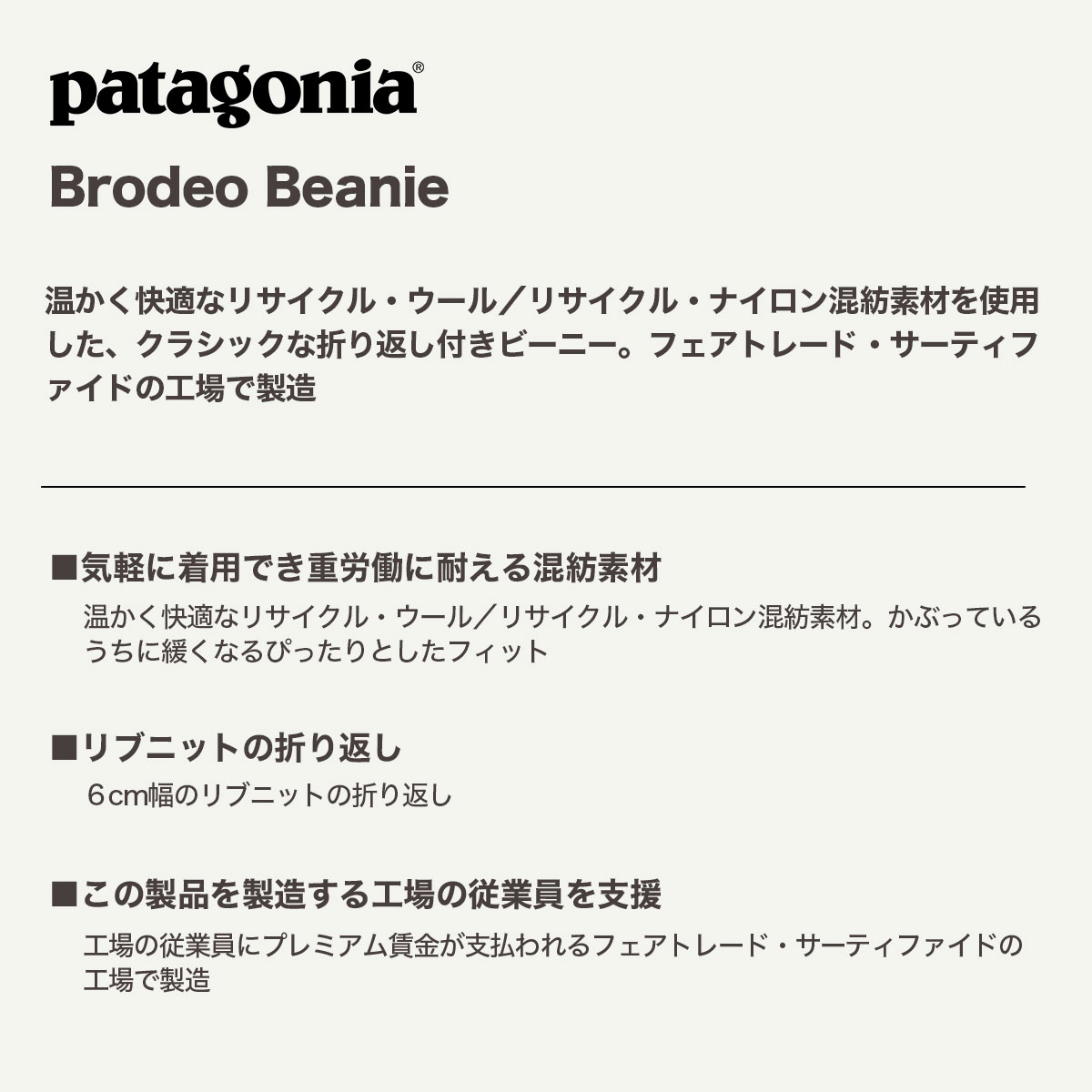 Patagonia ѥ˥ ӡˡ ˥åȥå ˹ ˥å˹  ǥ ֥ǥӡˡ 5 ե  ȥɥ   ͵ ֥   2025 |  Brodeo Beanie 29206