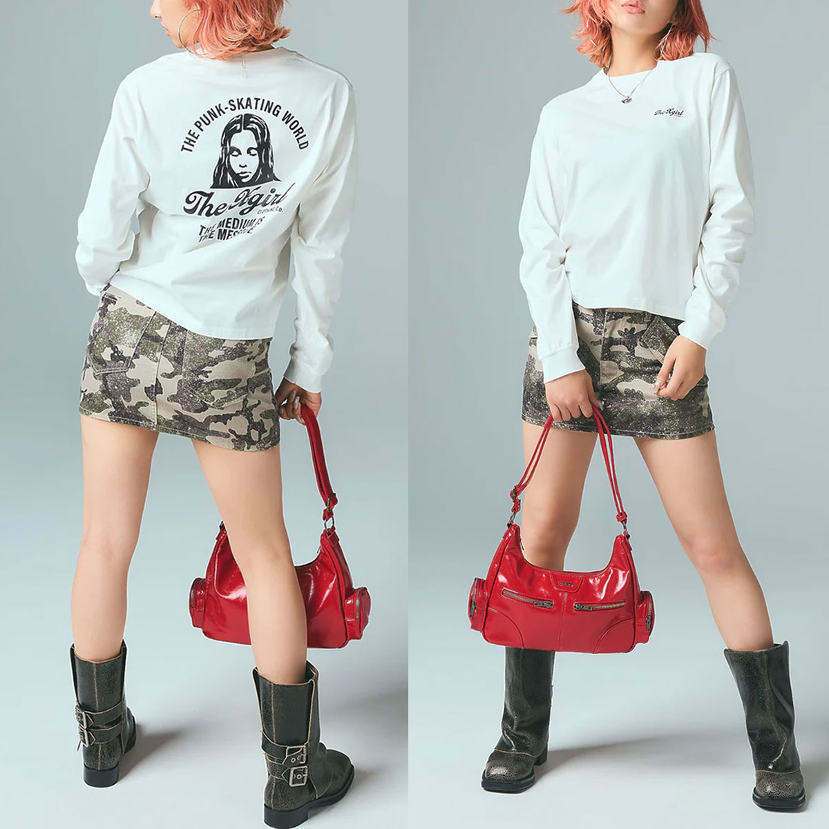 X-GIRL | ARCH LOGO AND FACE L/S TEE��105261011008��