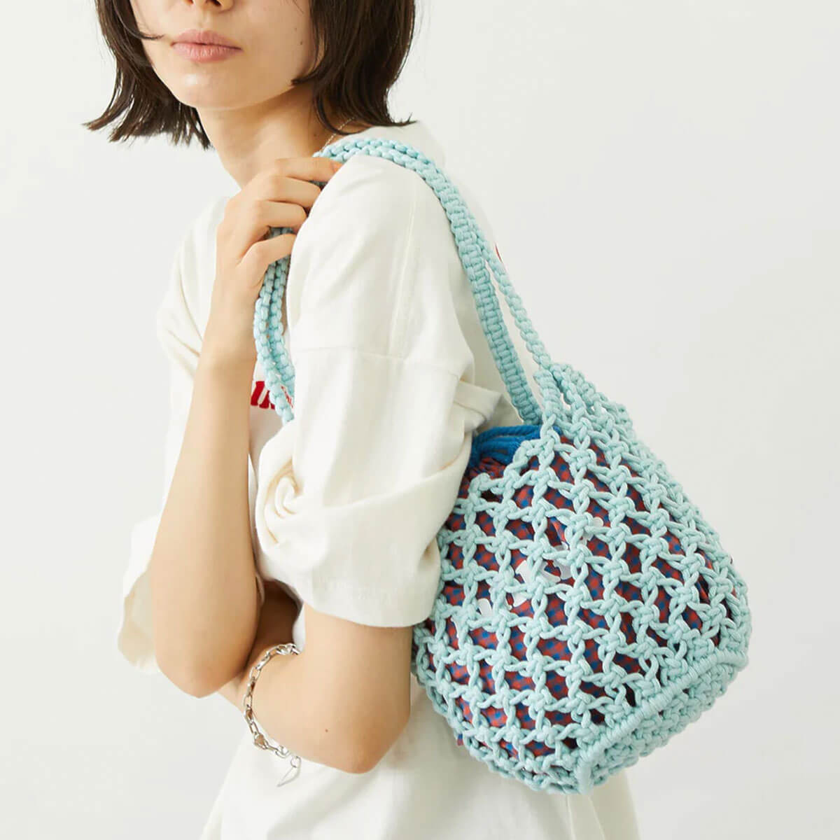MILKFED | KNITTED GINGHAM BAG��103261053011 ��