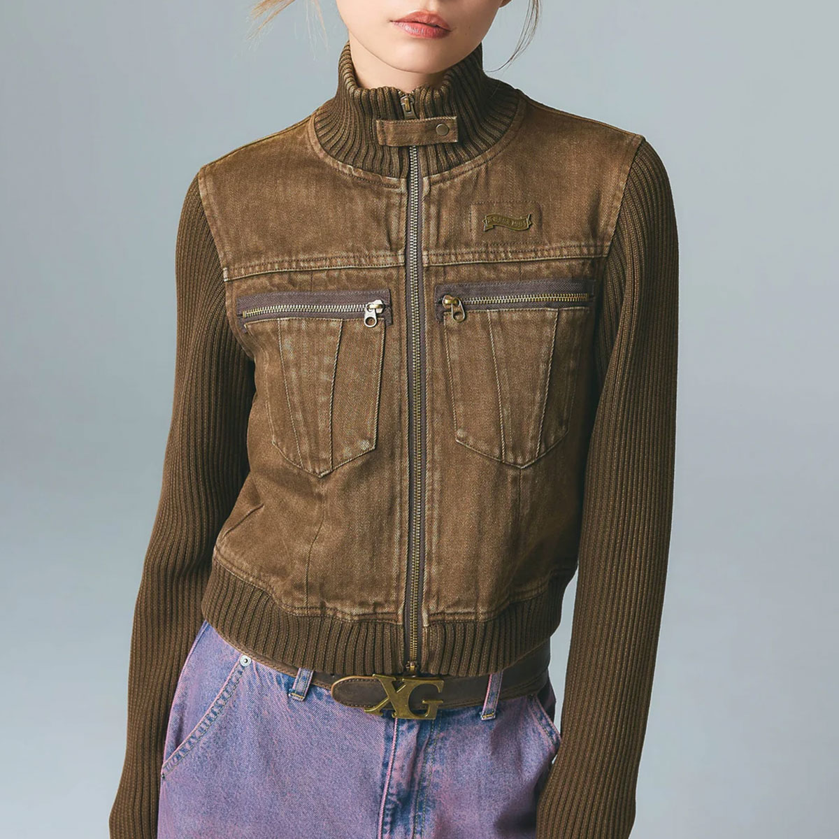 X-GIRL | FADED RIBBED SLEEVE JACKET��105261021001��