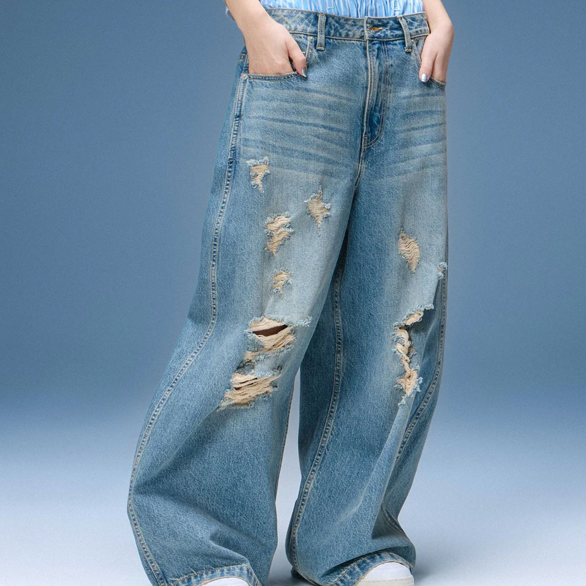 X-GIRL | DISTRESSED BAGGY DENIM PANTS��105262031011��