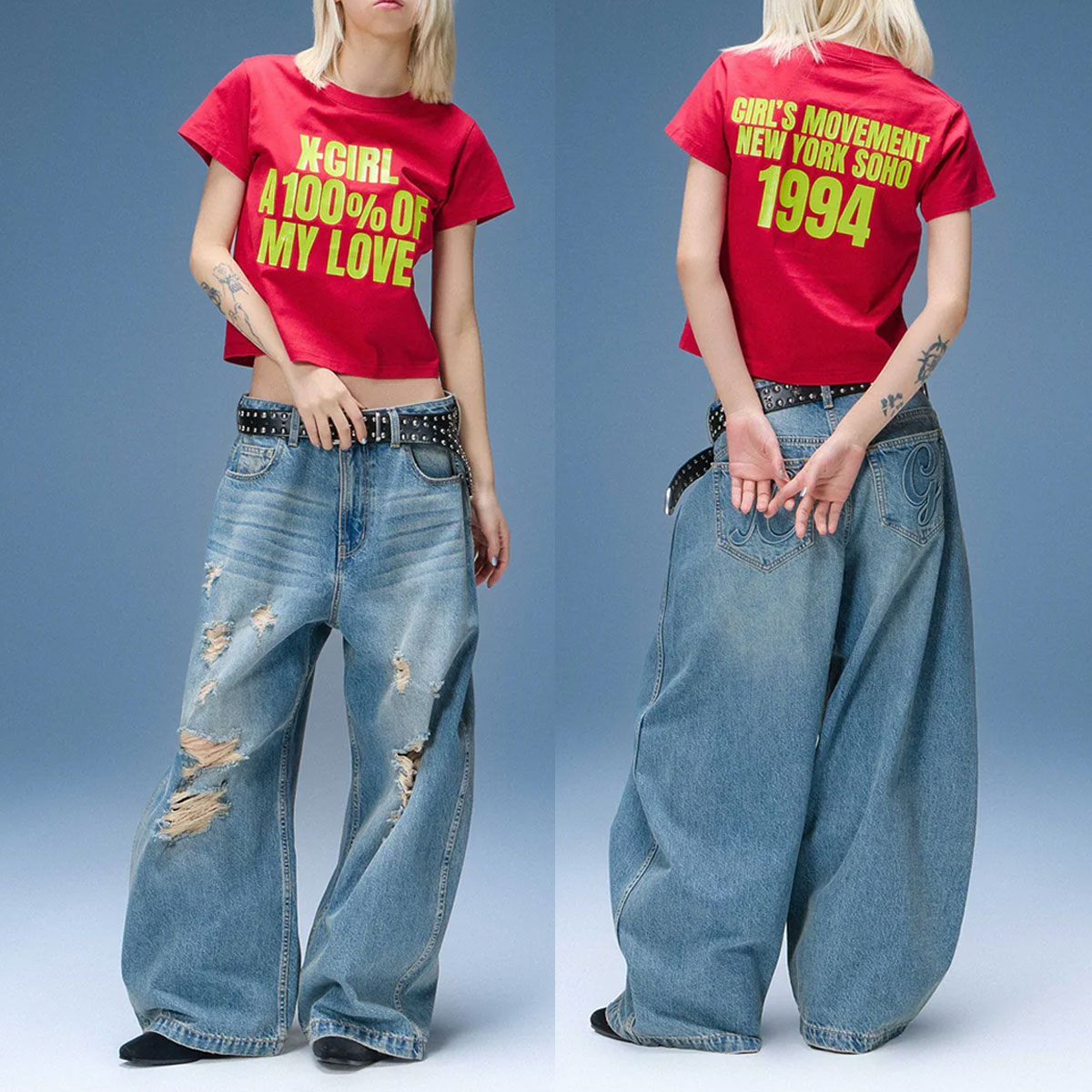 X-GIRL | DISTRESSED BAGGY DENIM PANTS��105262031011��