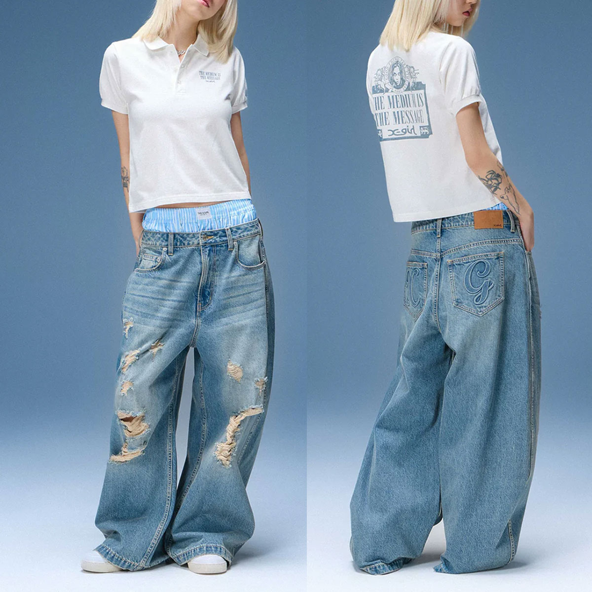 X-GIRL | DISTRESSED BAGGY DENIM PANTS��105262031011��