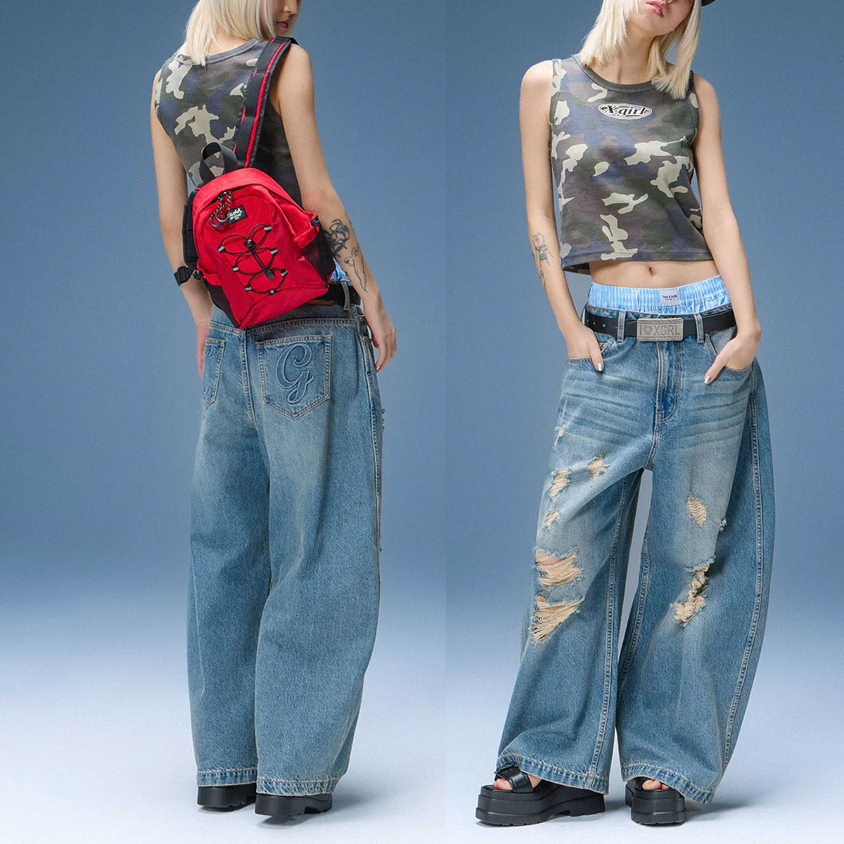 X-GIRL | DISTRESSED BAGGY DENIM PANTS��105262031011��