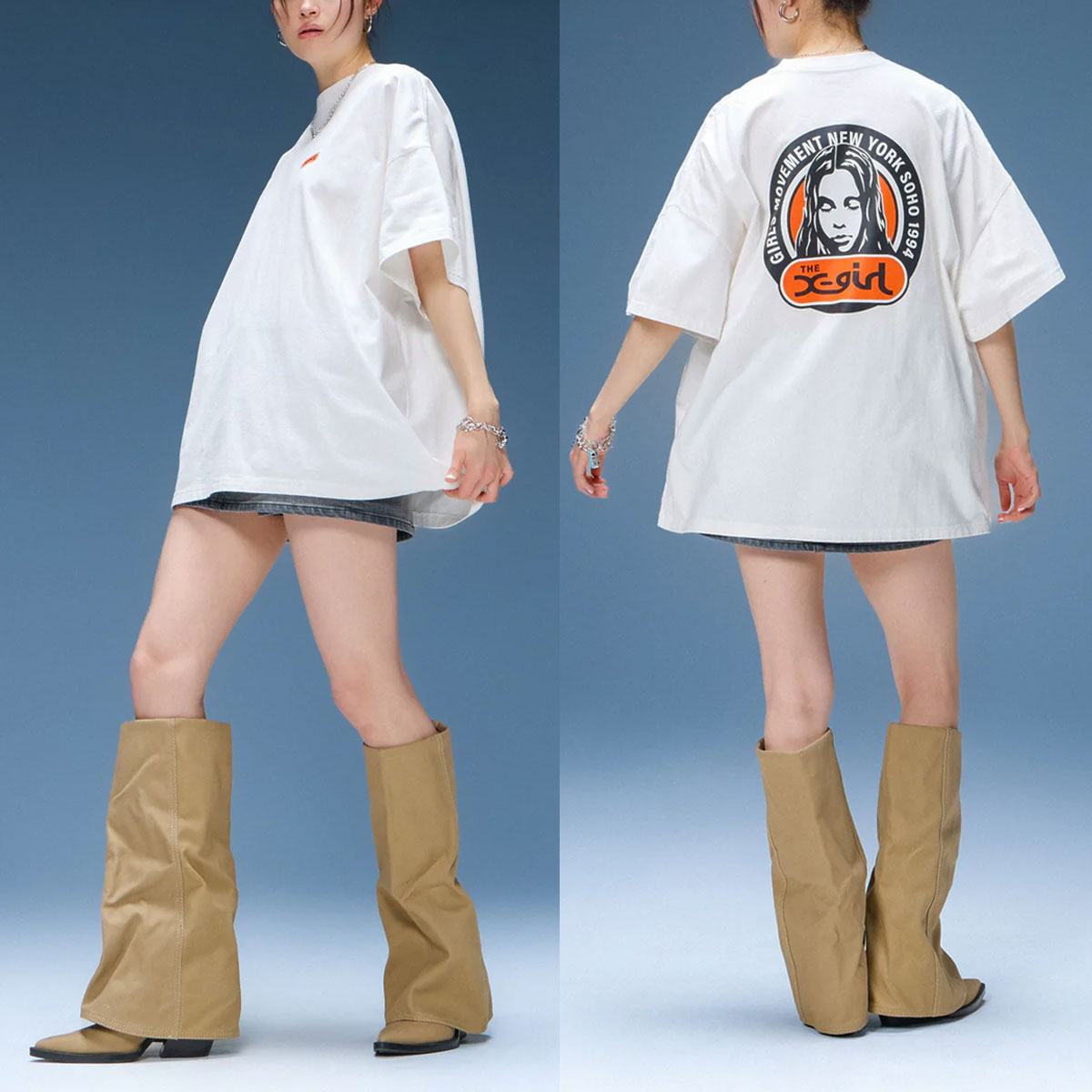 �ڥ��ޡ�������� X-GIRL | CIRCLE LOGO AND FACE S/S BIG TEE DRESS��105262041013��