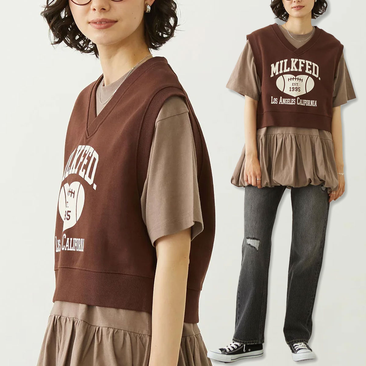 MILKFED. | COLLEGE LOGO V-NECK SWEAT VEST��103263021001��
