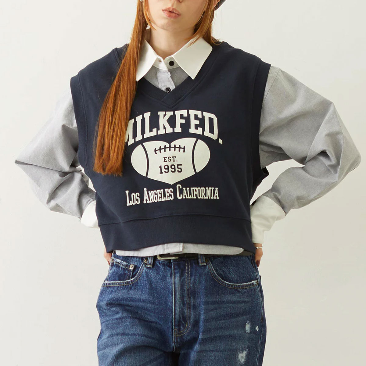 MILKFED. | COLLEGE LOGO V-NECK SWEAT VEST��103263021001��